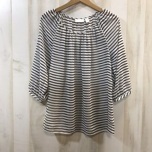Chico's White Navy Stripe Sheer Blouse Size 0 S